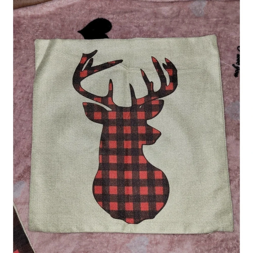 3 pillow covers Christmas plaid red & black